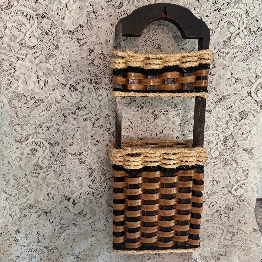 Foxcreek Basket Co Handmade Woven Wall Organizer 3 Hook Mail Rack 22in Farmhouse